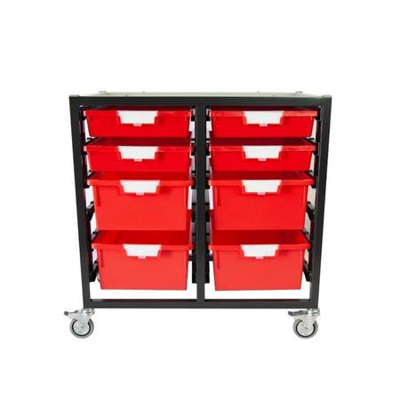 STORSYSTEM Commercial Grade Mobile Bin Storage Cart with 8 Red High Impact Polystyrene Bins/Trays CE2101DG-4S4DPR